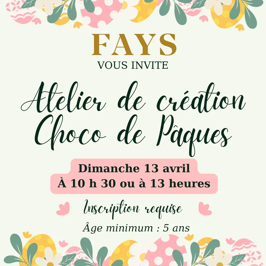 Affiche pour l'atelier de création de chocolat de Pâques