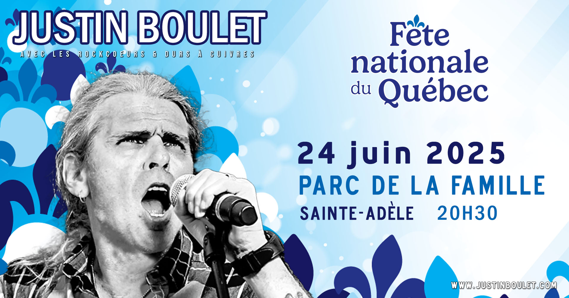 Affiche de la fête nationale du Québec sur laquelle figure le chanteur Justin Boulet
