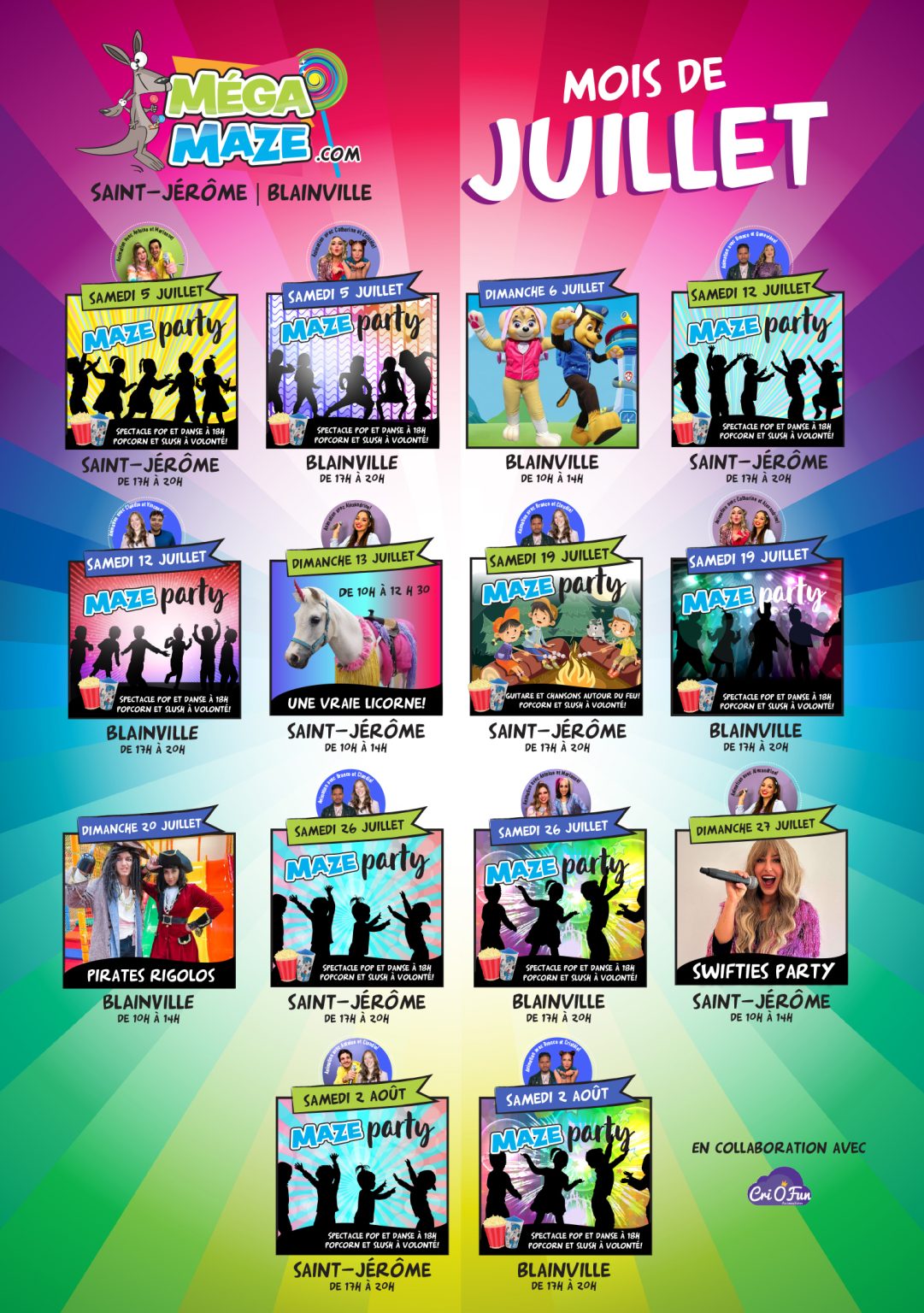 Programmation du mois de juillet au MégaMaze Saint-Jérôme.